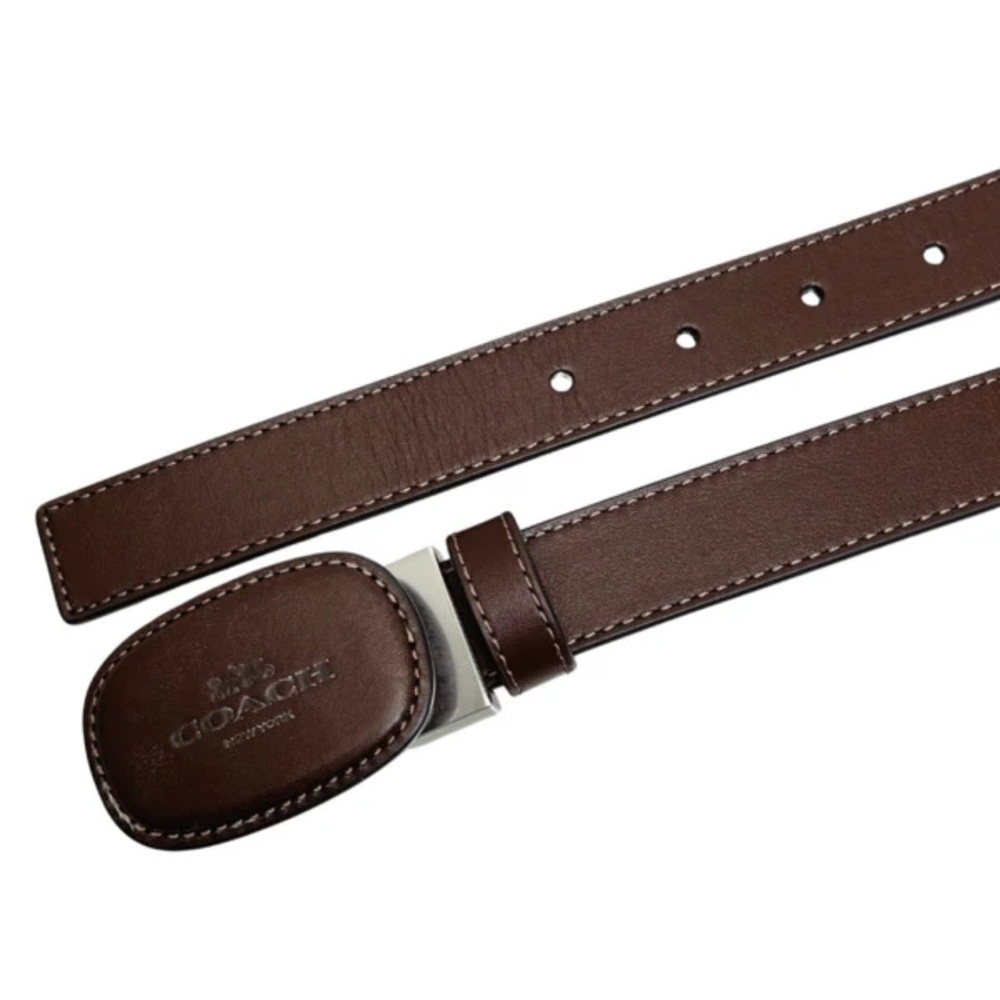 Coach Brown Plaque Buckle Cut To Size Eliza Leather Belt 1-Size Logo Buckle NWT
